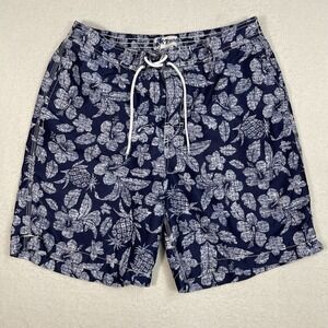 Trunks Surf & Swim Co Mens Swim  Shorts Size Large Blue Hibiscus & Pineapple